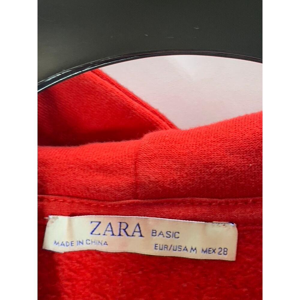 Zara Basics Women's Red Solid Pullover Hoodie Sz M - image 6